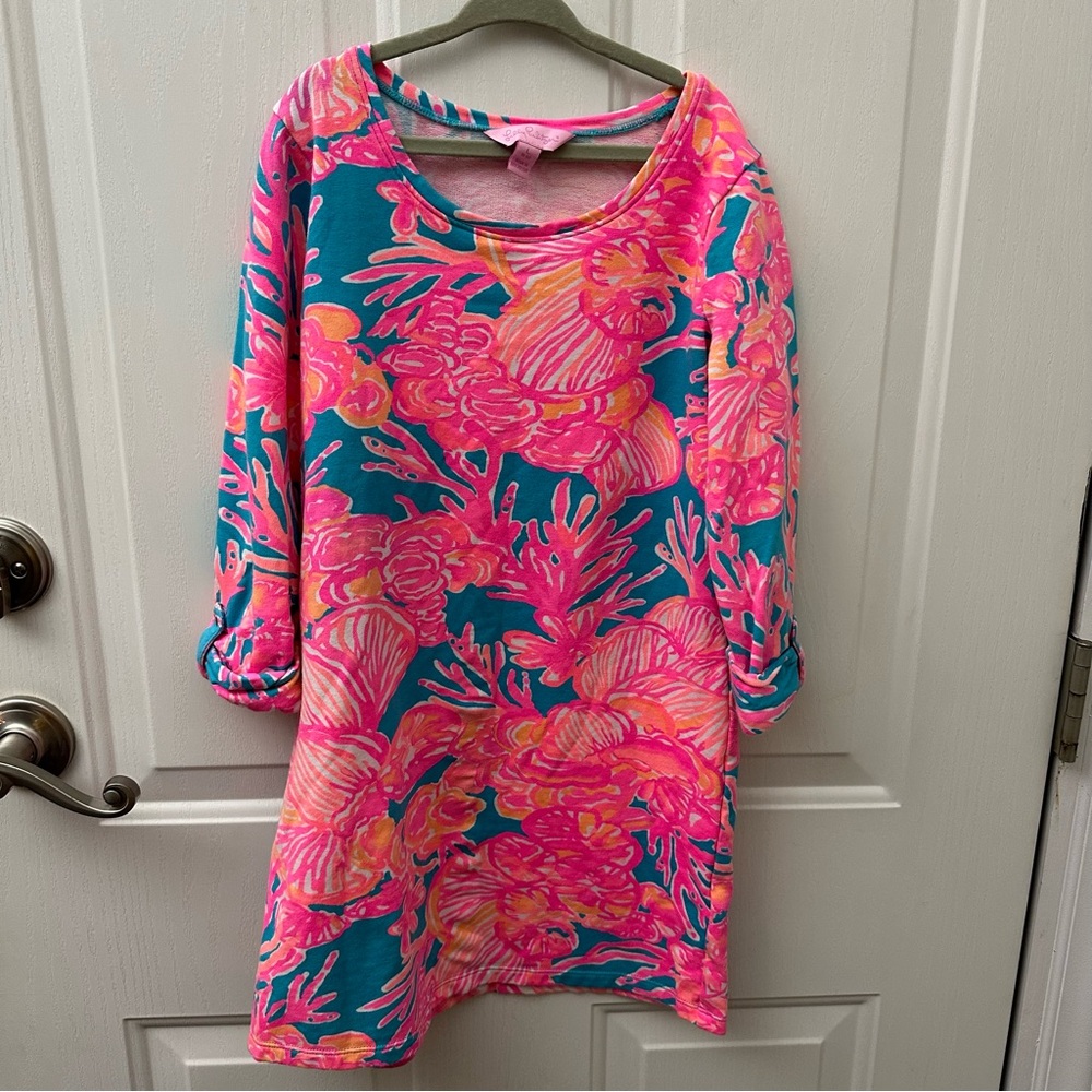 Lilly Pulitzer Girls Little Devon Dress in Fan Tastic Sparkling Blue Large 8-10